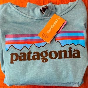 Patagonia Kids Youth Graphic Print Logo Spell Out Hoodie Sweatshirt.